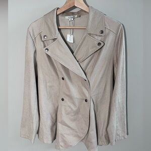 Simply Noelle Taupe Textured Blazer Women's Button Front Chic Career Jacket
